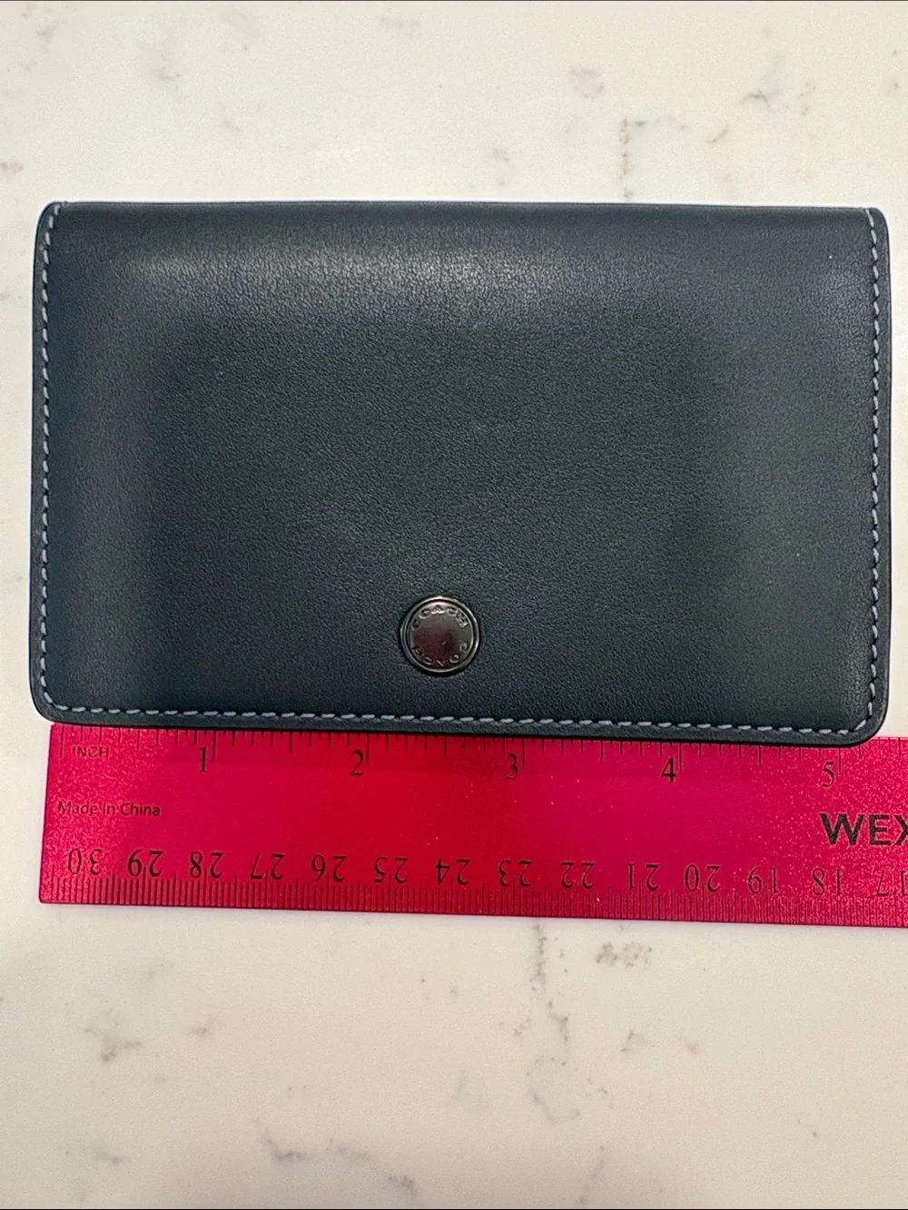 Charcoal grey Leather Wallet with Contrast light blue Stitching